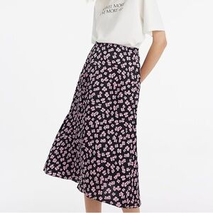 GOELIA Black and Pink Floral Midi Skirt